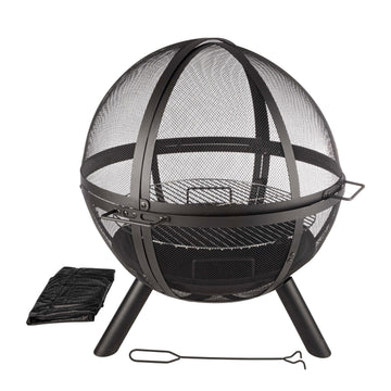 Outdoor Fire Pit Sphere with Grill for Barbequing, 30"