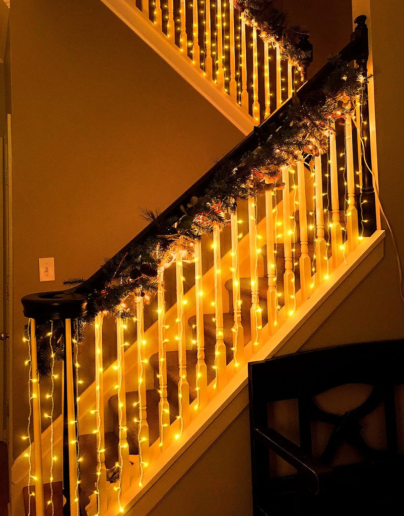 Curtain-Lights Outdoor, 300 LED-Fairy Lights, Connectable15×3.3 FT with 8 Lighting Modes, for Balconies, Fences