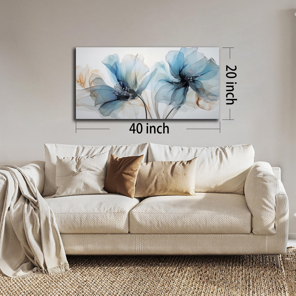 Flower Pictures Wall Decor Blue Canvas Wall Art Women Modern Canvas Wall Art Size 20 x 40 Inch