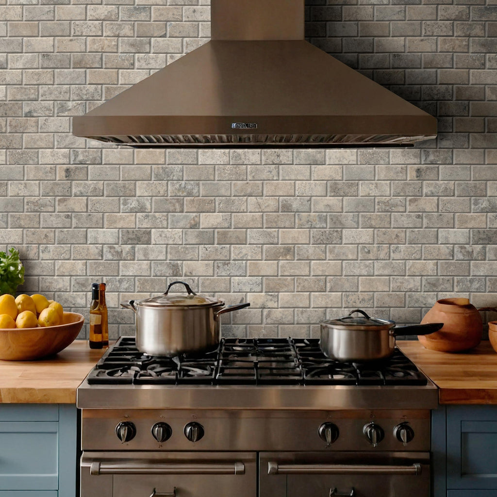 Travertine Mosaic Tile | Silver Travertine and Beveled | 12" x 12"