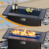 45 Inch Propane Fire Pit Table, 50,000 BTU Outdoor Gas Fire Pit for Patio & Backyard, 2-in-1 Firepit Dining Table with Glass Wind Guard, Blue Glass - Image 7