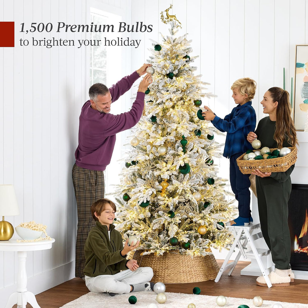 Full Flocked Aspen Christmas Tree, Pre-lit Noble Fir w/ 1,500 Super Bright Twinkling Micro LED Lights, 2-in-1