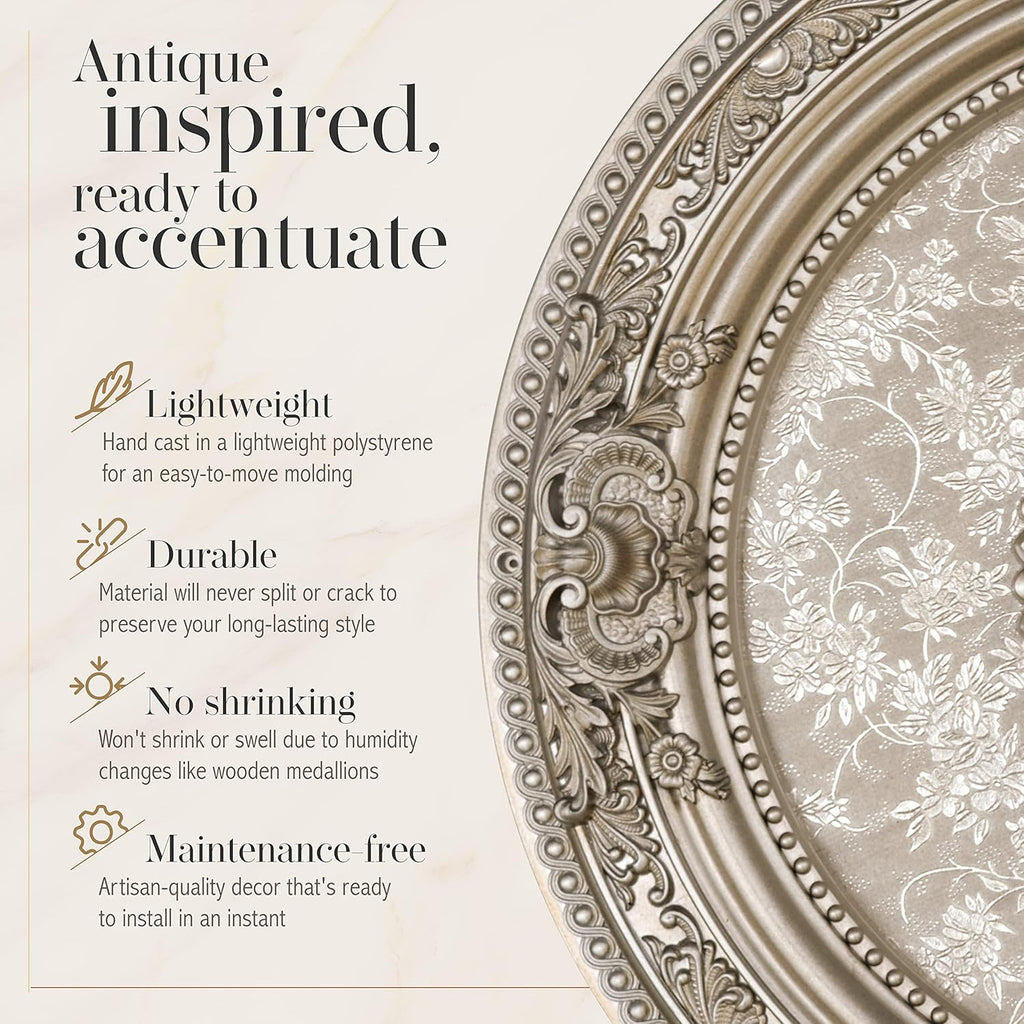 Petite Round Chandelier Ceiling Medallion or Fan Medallion, 24 Inches, Champagne