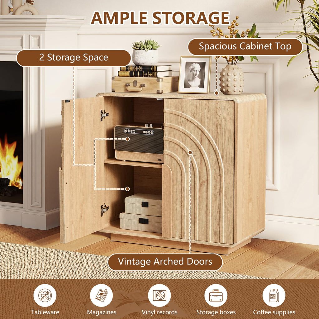 Storage Cabinet with Arched Fluted Door Design, 2 Door Modern Accent Sideboard Buffet Cabinet with Rounded Edges