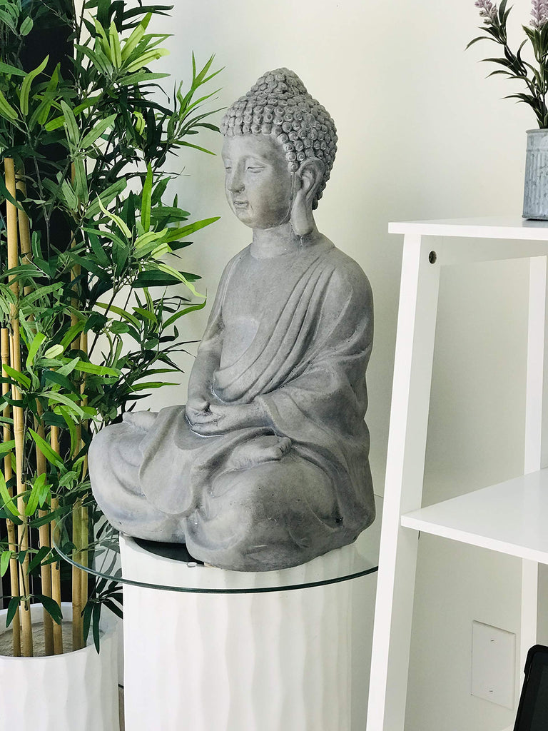 25.6" Lightweight Sitting Meditating Buddha Zen Indoor Outdoor Statue Natural Concrete