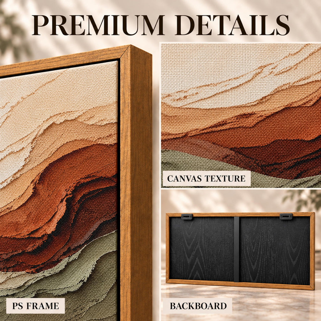 Earth Tone Layered Abstract Wall Art, Framed Canvas, 20x40 Inch