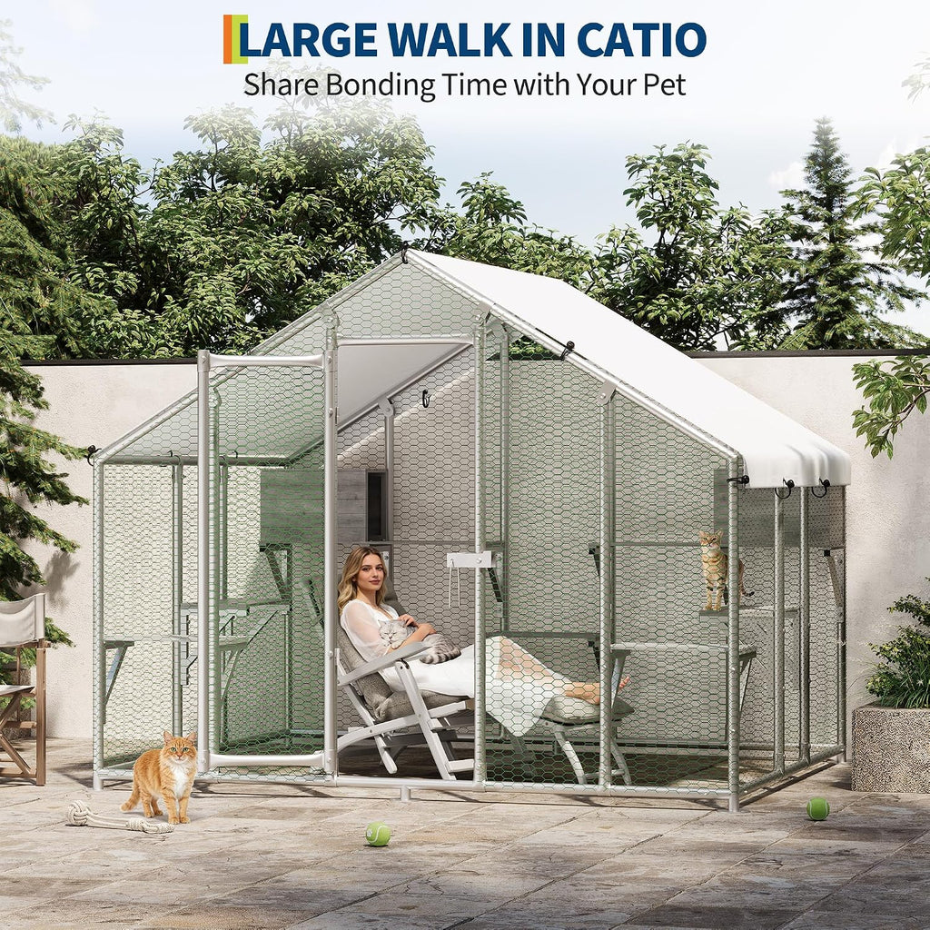 Extra Large Catio Outdoor Cat Enclosure with 7 Platforms & 2 Condos
