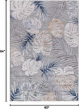 Indoor Outdoor Rug, Blue 5x7 Leaf Tropical Botanical Area Rugs