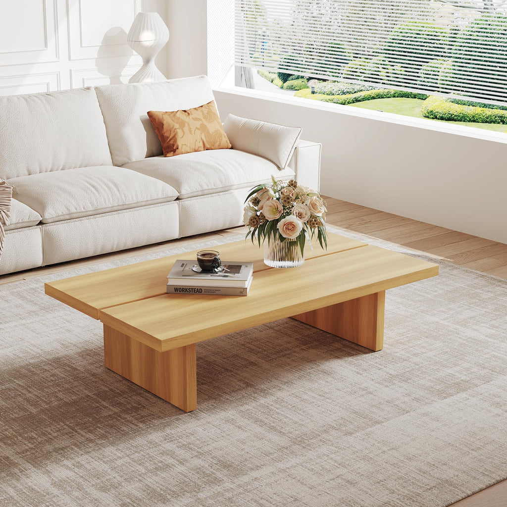47" Low Natural Wood Coffee Table, Japandi Tea Table