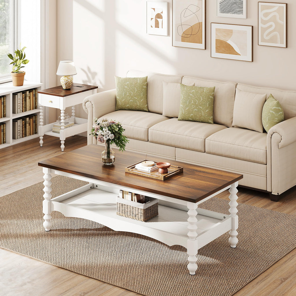 Wood Coffee Table, Classical Coffee Tables, Center Table, White 120