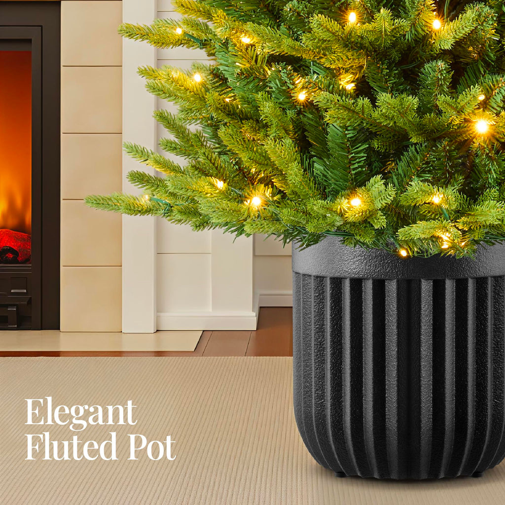 Prelit Potted Pencil Christmas Tree, 3Ft Realistic Artificial Lighted Holiday Décor, 100 Twinkling LEDs, Porch