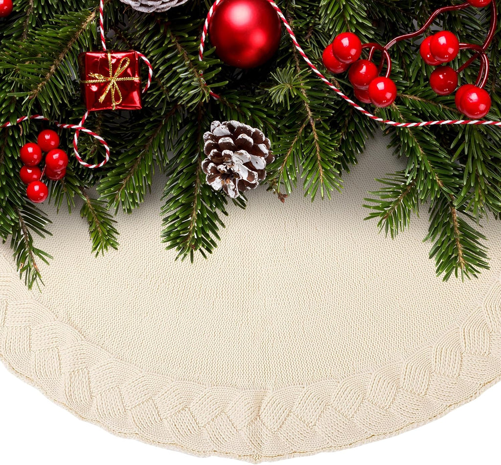Christmas Tree Skirt - 48 Inch Knitted Xmas Tree Skirt