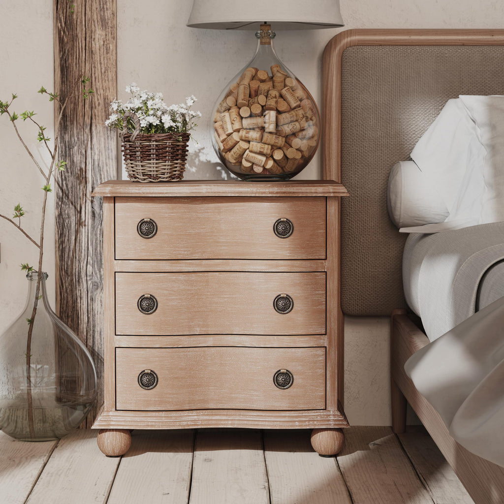 Rustic Farmhouse 3 Drawer Nightstand, Almost Fully Assembled, Brown