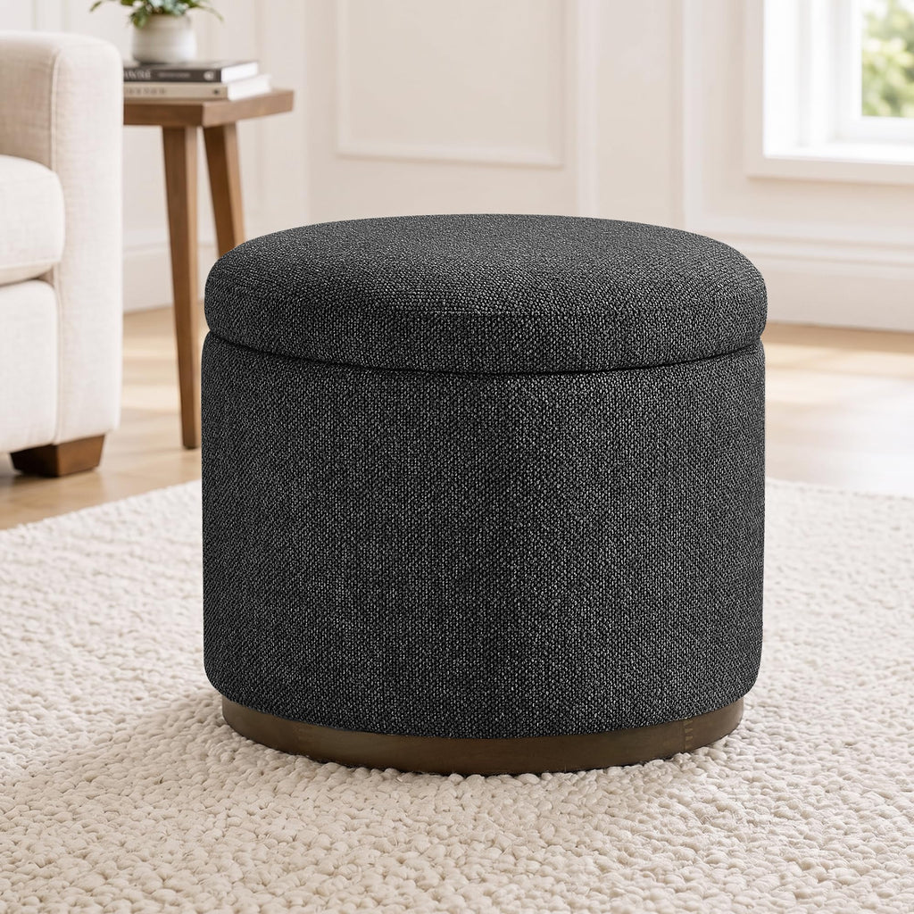 Round Storage Ottoman, 20" Boucle Ottoman Foot Rest Stool(Dark Grey)