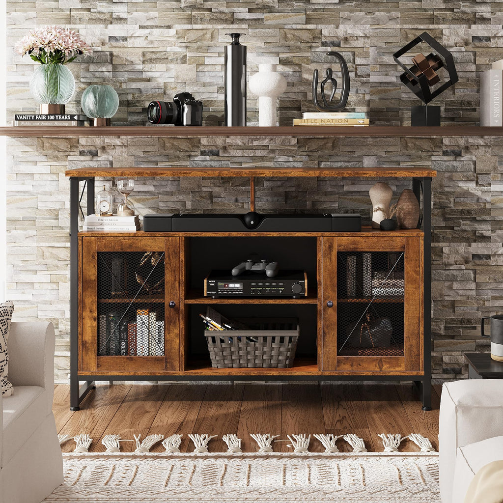 TV Stand 55 inch TV, Tall Entertainment Center with Storage, Farmhouse Industrial TV Console Living Room, Rustic Brown
