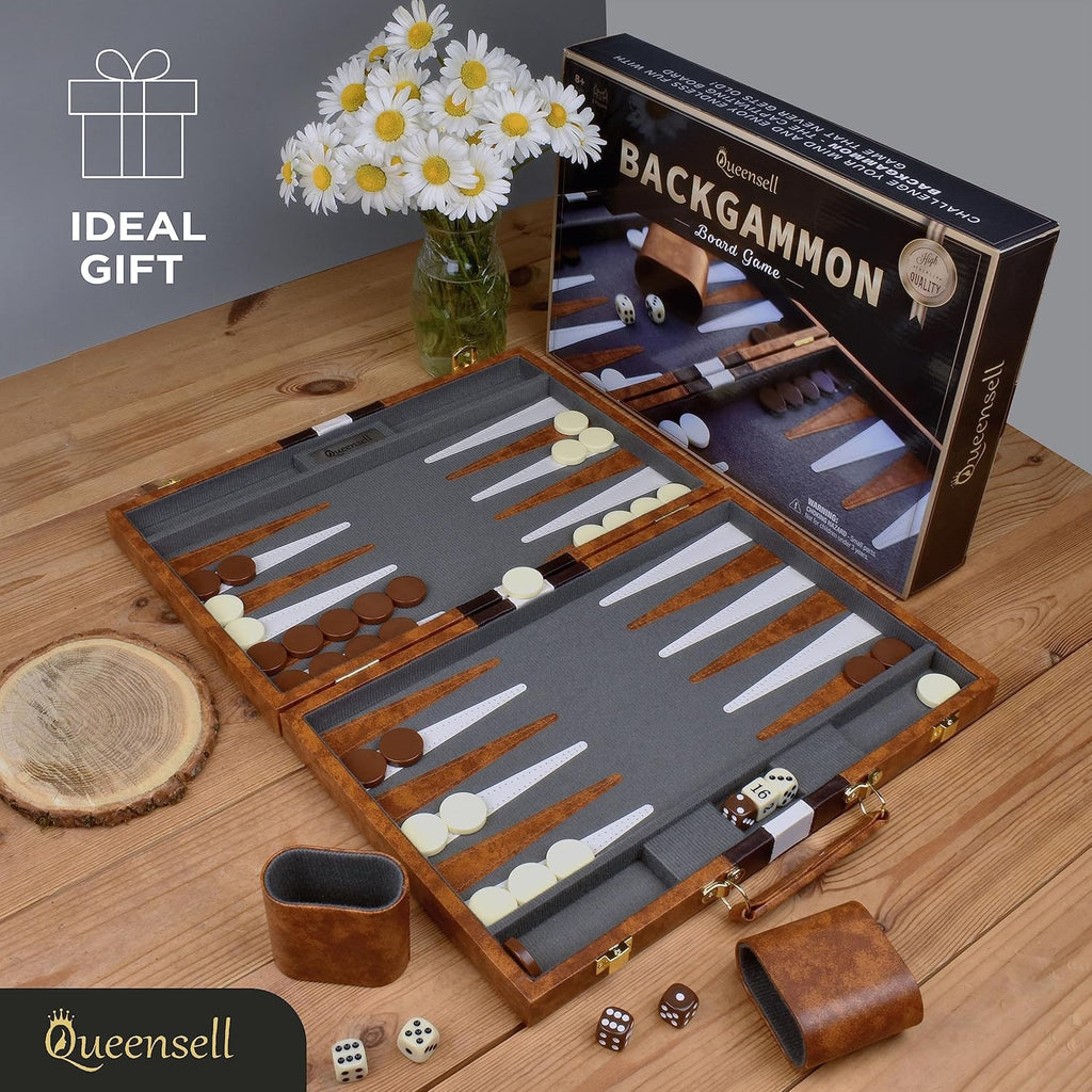 Large Backgammon Sets for Adults - Classic Board Games for 2 Players Adults and Kids - Premium Backgammon Set 15 inch