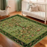 Green Area Rug 3x5 Washable, Non-Slip Small Rug Carpet, Floral Boho Low Pile Soft Throw Rugs for Ent