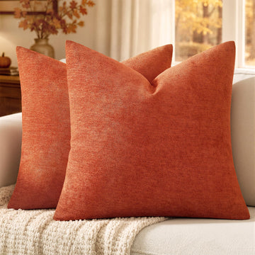 Pack of 2 Burnt Orange Decorative Fall Pillow Covers 20x20 Inch