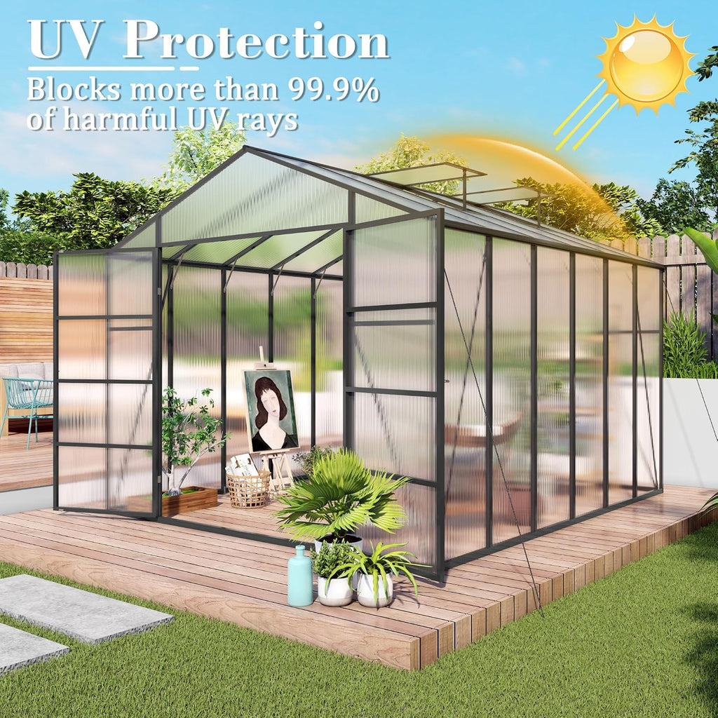86" H Extra Tall Polycarbonate Greenhouse Kit for Outdoor Backyard Garden, Heavy Duty Aluminum Frame Plant Green