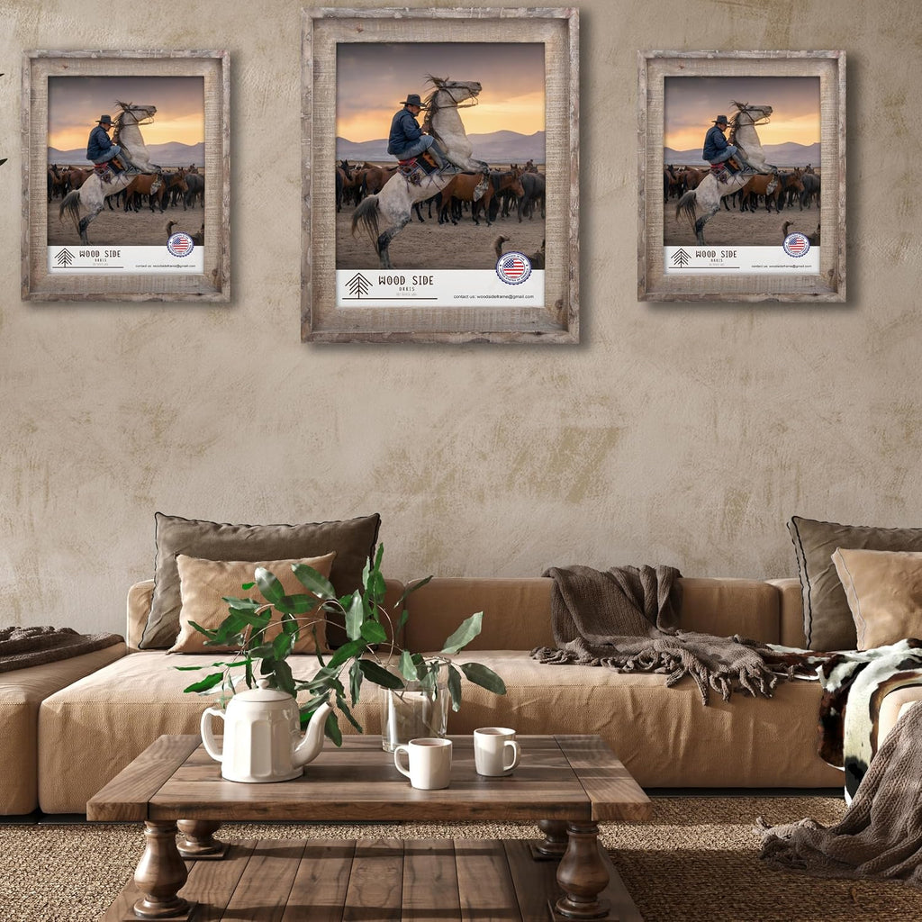 Rustic Barnwood Picture Frames 24x36 - Natural Reclaimed Wood Wall Hanging - Handcrafted Vintage Distressed, 1 3/4"