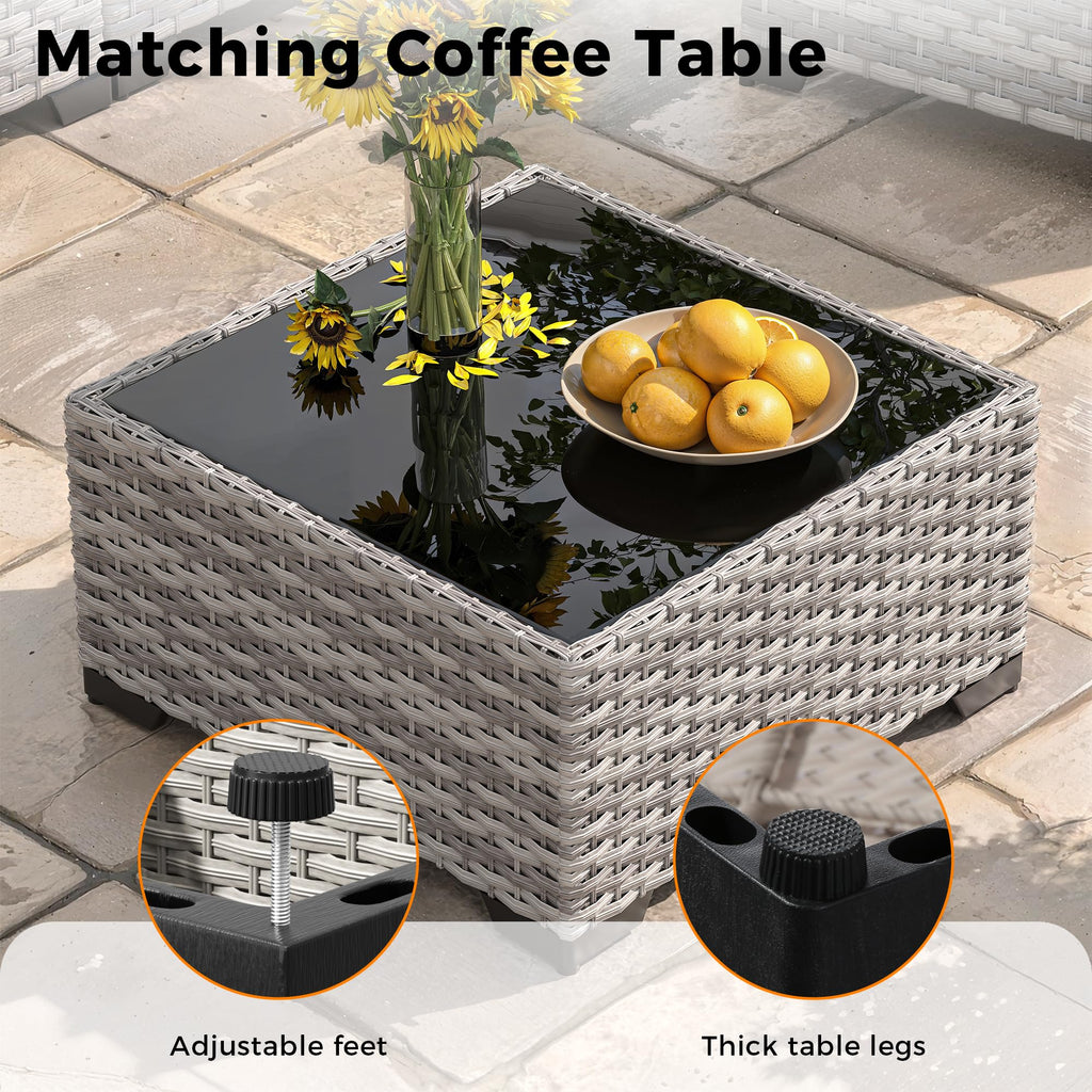 6-Seat Modern Outdoor Wicker Rattan Patio Furniture Set with 55, 000 BTU Fire Pit Table, Thick 4′′ Cushions
