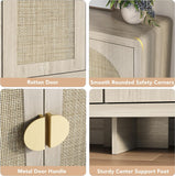 Rattan Sideboard Buffet Cabinet with Storage, 55" Accent Cabinet with Arch Doors & Adjustable Shelves