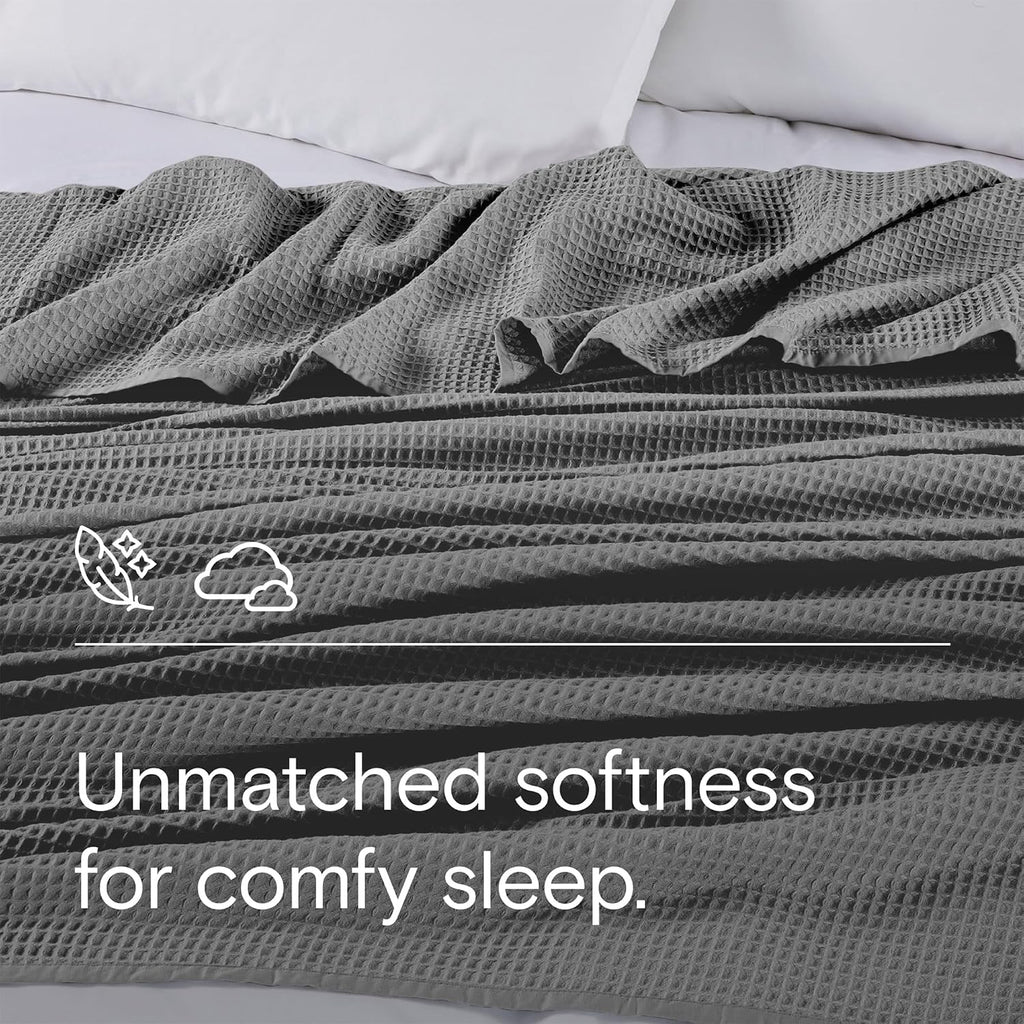 DOZ Waffle Bed Blanket, 50% Viscose Derived from Bamboo and 50% Cotton Blend, Throw Blanket for Couch and Sofa
