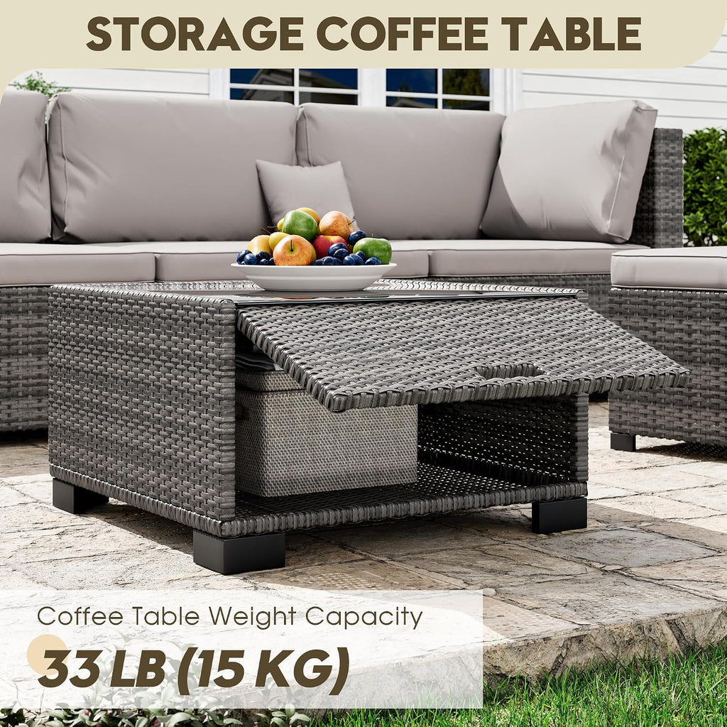 7 Piece Patio Outdoor Furniture Set, Outdoor Sectional, All-Weather Hand-Woven Wicker Patio Sectional Sofa, Rattan