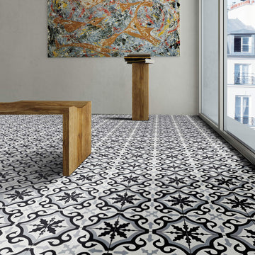 Argana Handmade Cement Tile in Black, Grey, White, 8"x8