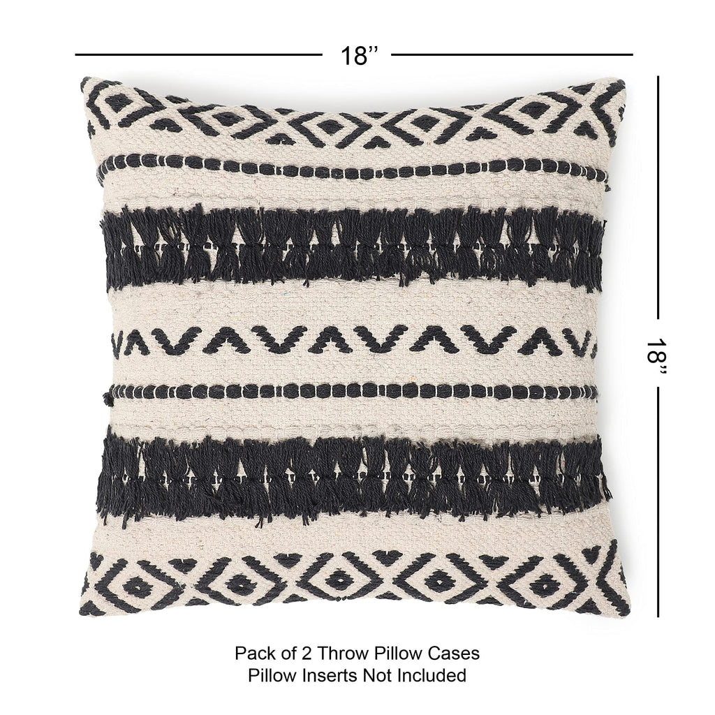 Textured Handwoven Throw Pillow Cases Geometric Craft Black