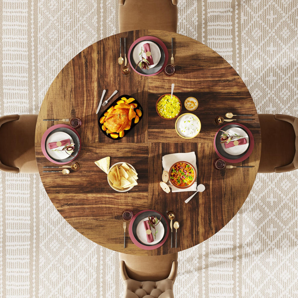 Round Dining Table for 4-6 People, 47" Farmhouse Dinner Table