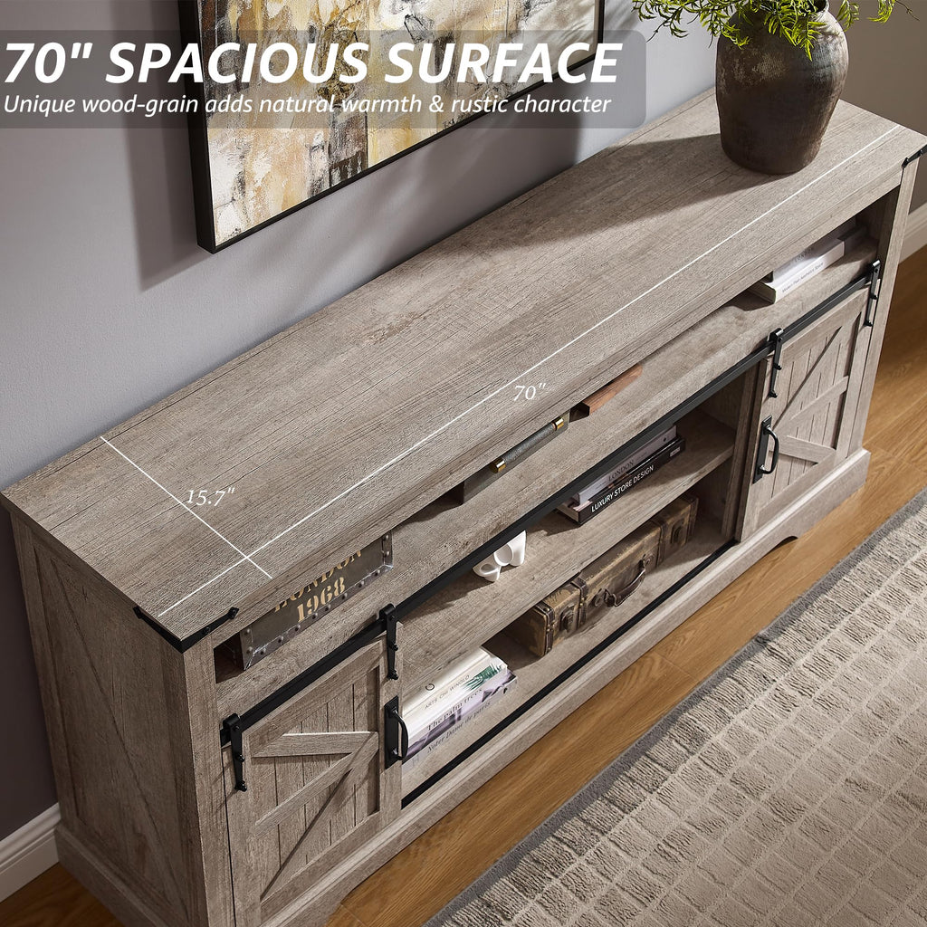 70" Farmhouse TV Stand for TVs up to 80", Light Rustic Oak
