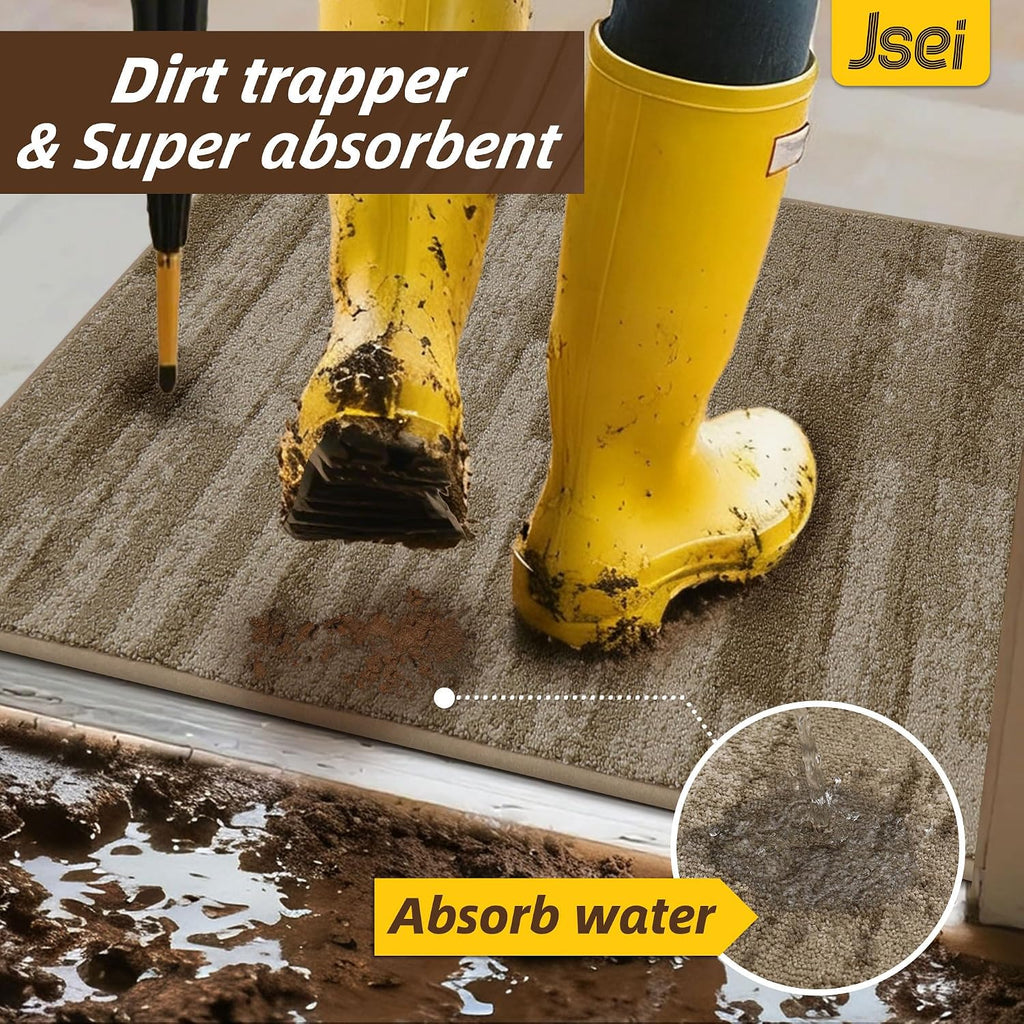 Dirt Trapper Door Mat 24"x36", Non-Slip Doormat, Beige | Entryway Rugs Washable,Trap Dirt Absorbent Welcome Floor