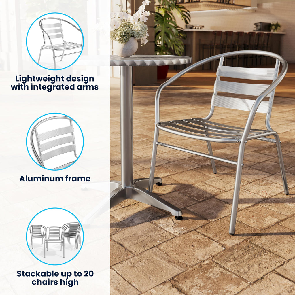 Commercial Aluminum Slat Back Indoor/Outdoor Stack Chair