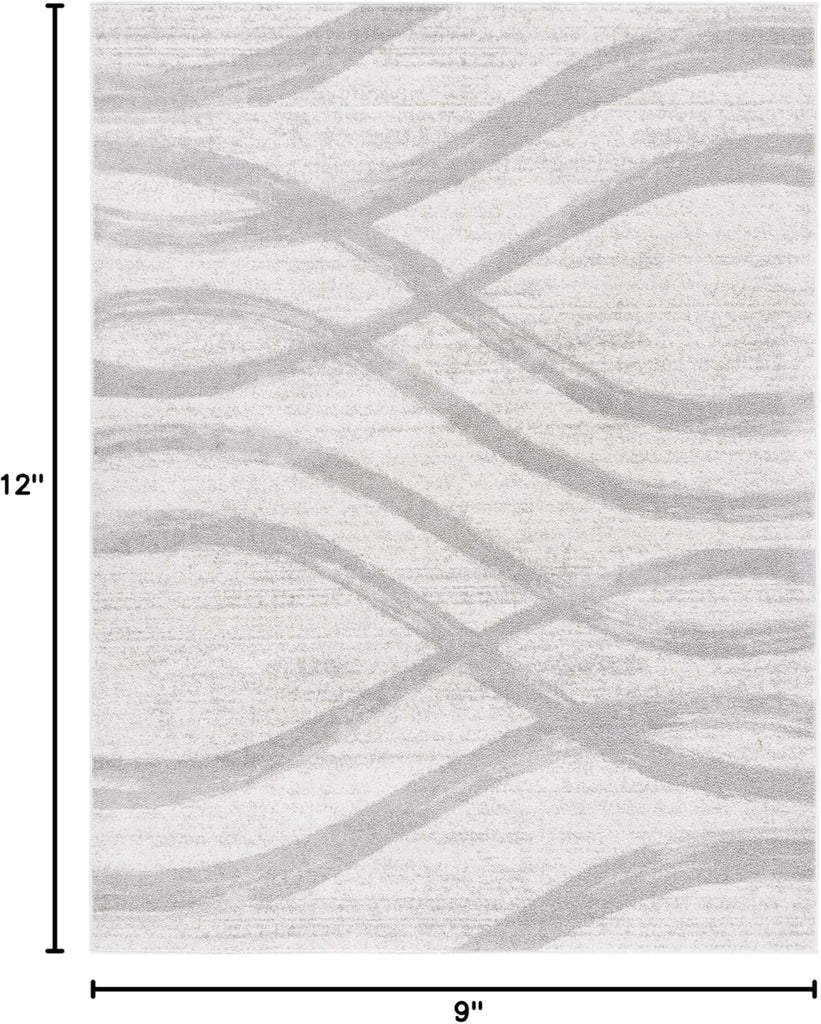Area Rug 9x12 - Adirondack Collection - Large - Cream & Grey, Modern Wave Design, Non-Shedding & Easy to Clean, Ideal