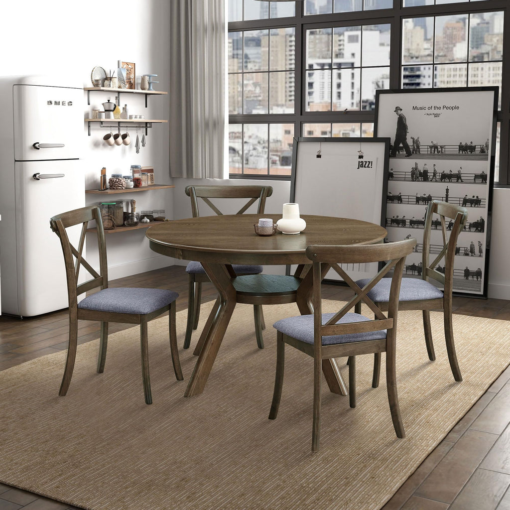 47.2''Round Dining Table for 4, Modern Kitchen Table Wooden Trestle Pedestal Base, Minimalist Elegant Dining Table