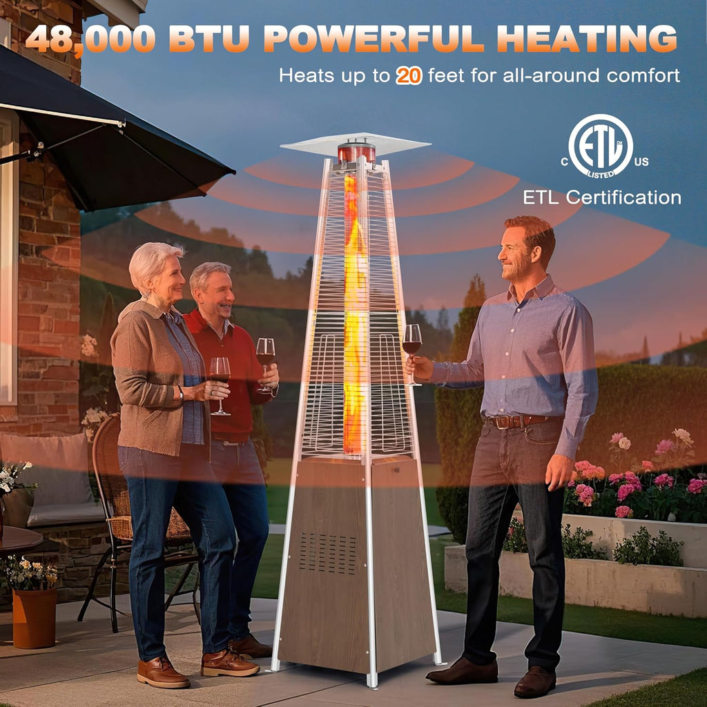 48,000 BTU Pyramid Propane Heater Outdoor Patio Heaters with Wheels, Patio Heater with Glass Tube Deck Porch for