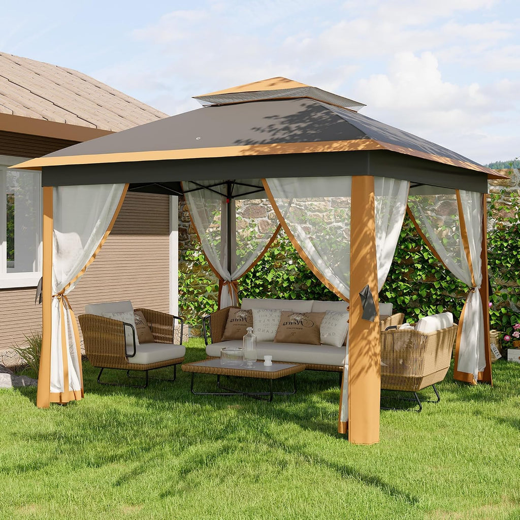 11'x11 Pop-Up Gazebo, Instant Outdoor Canopy Tent with Mosquito Nettings, Durable Steel Frame, Water