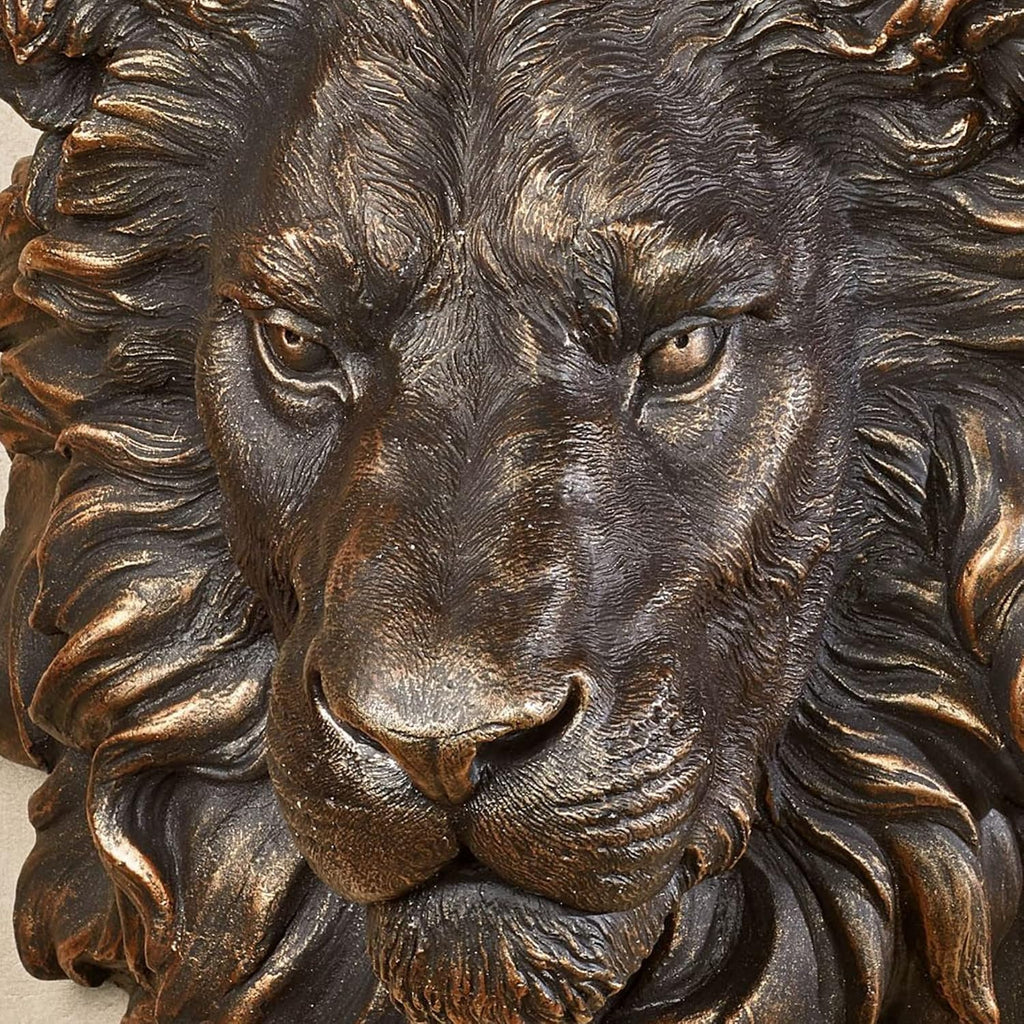 Power and Presence Lion Head Wall Sculpture, Aged Bronze