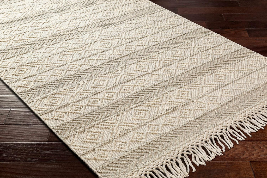 Ummi Wool Hallway, Kitchen Runner Rug - Geometric Striped Diamond Border - Traditional Transitional Scandinavian