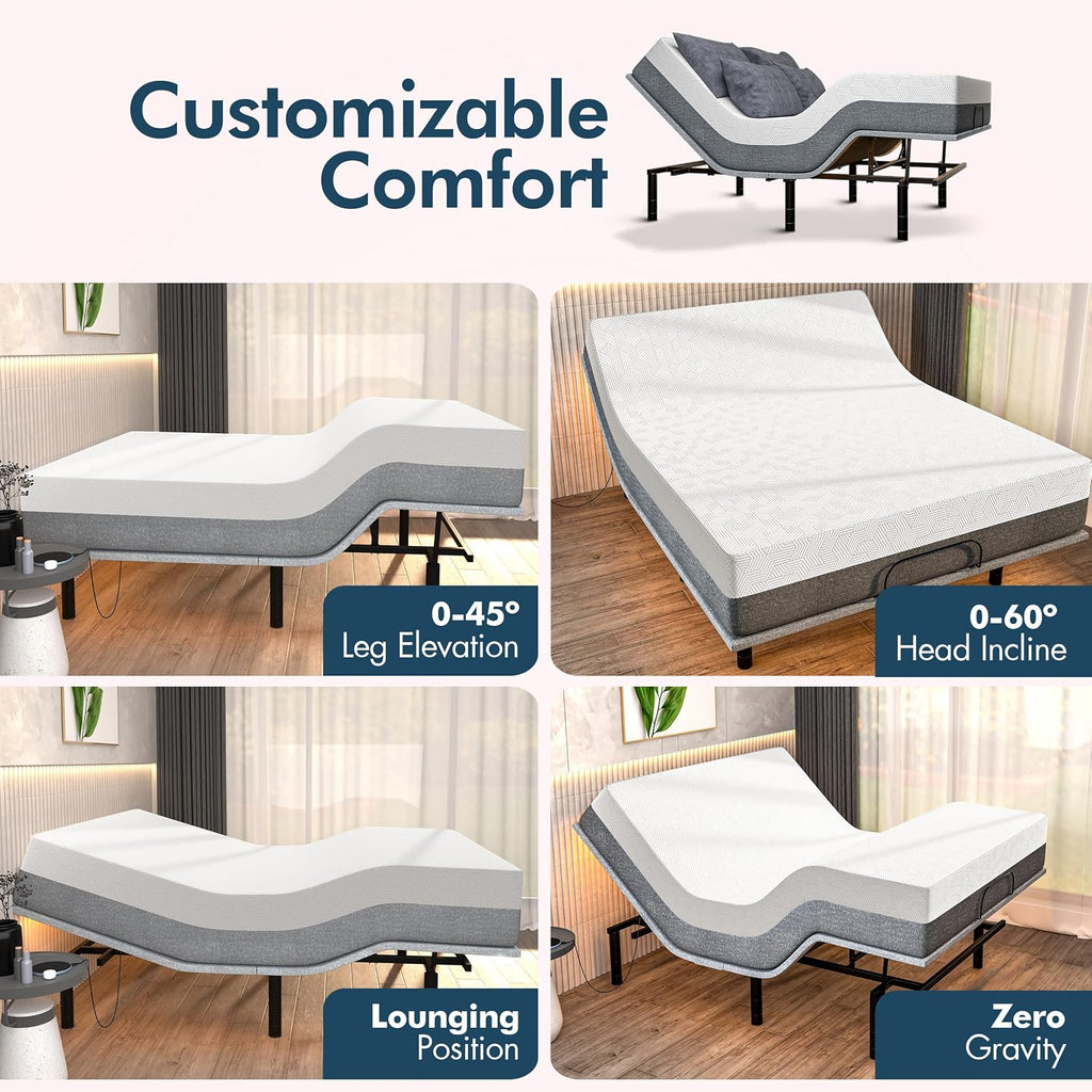 SF Queen Adjustable Bed Frame - Smart Frame with Wireless Remote for Head & Foot Incline - Electric Massage - 3