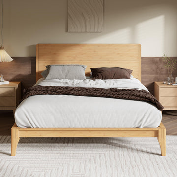 King Size Bamboo Platform Bed Frame with Tall Headboard, Natural