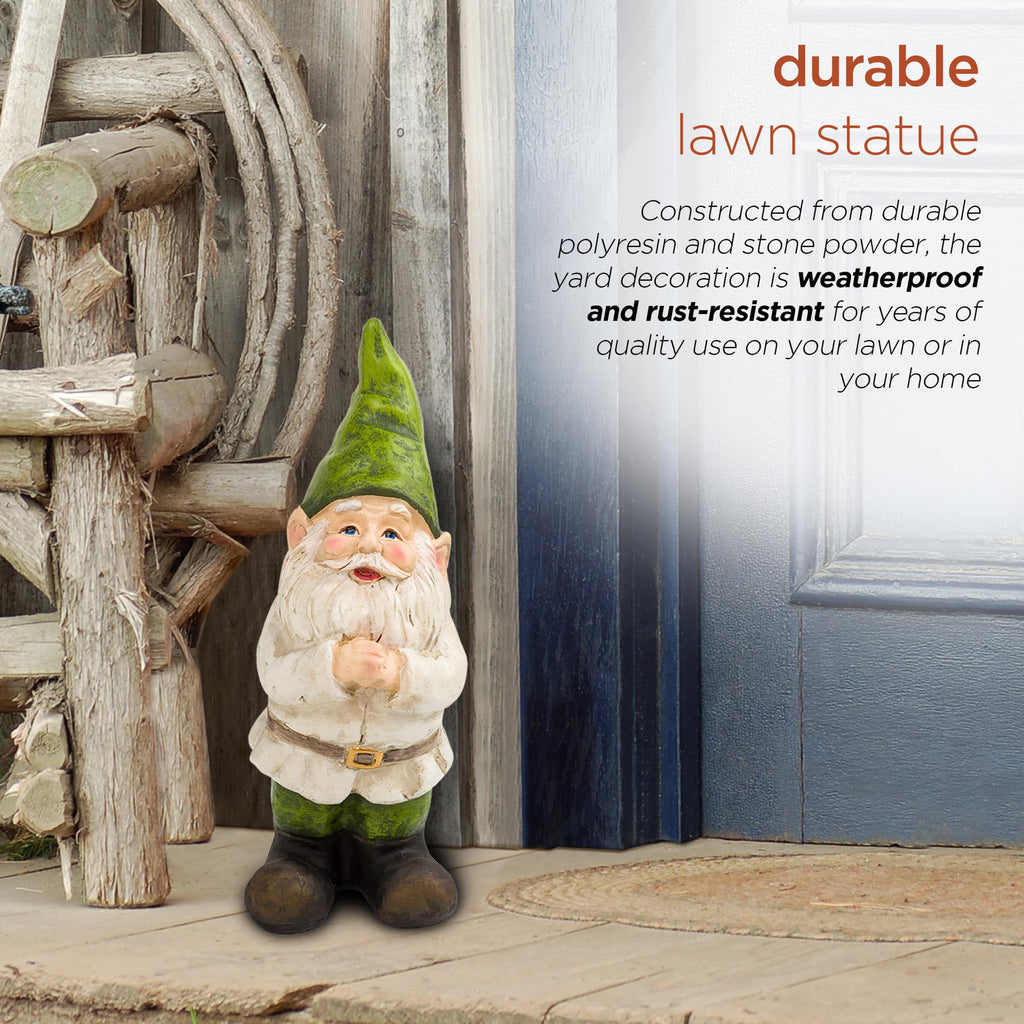 12" Tall Outdoor Garden Gnome Yard Statue Decoration - Playful Resin Gnome with Earthtone Colors - Durable