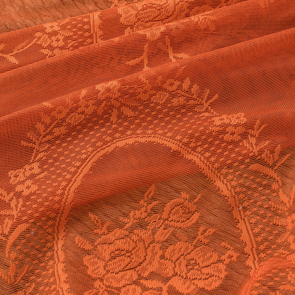 Burnt Orange Lace Sheer Curtains 96 inches Long 2 Panels Set, Rust Terracotta Boho Florals Embroidery Vintage Window