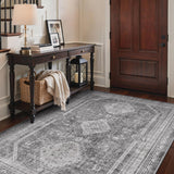3x5 Vintage Area Rug, Machine Washable, Non Slip & Low Pile Lightweight for Living Room, Entryway, B