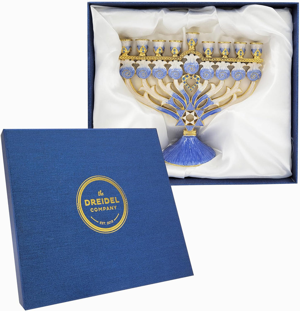 Hanukkah Enamel Magen David & Heart Design, Hand-Painted Enameled Metal