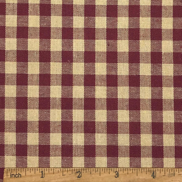 72"L x 57"W Burgundy and Tan Homespun Fabric, 1/3" Checks