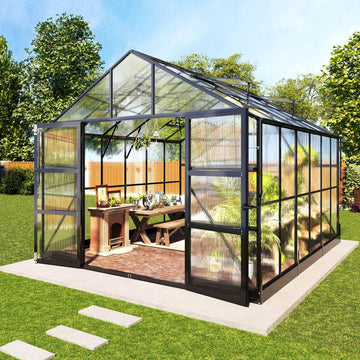 10x12 FT Polycarbonate Greenhouse with 4 Roof Vents