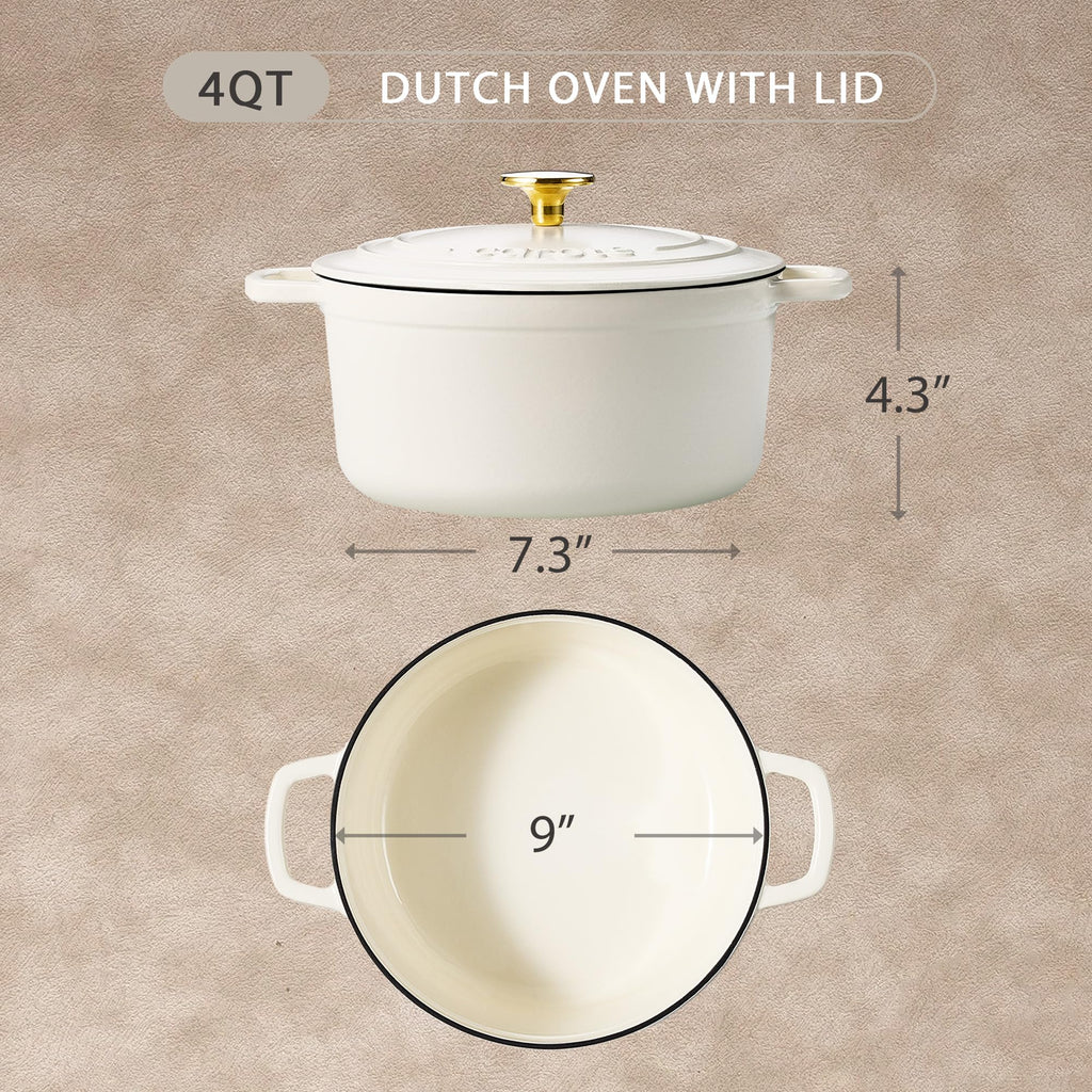 Enameled Cast Iron Dutch Oven Pot with Lid, 4 QT Dutch Ovens, Heavy-Duty Cast Iron Pot for Sourdough Bread Baking