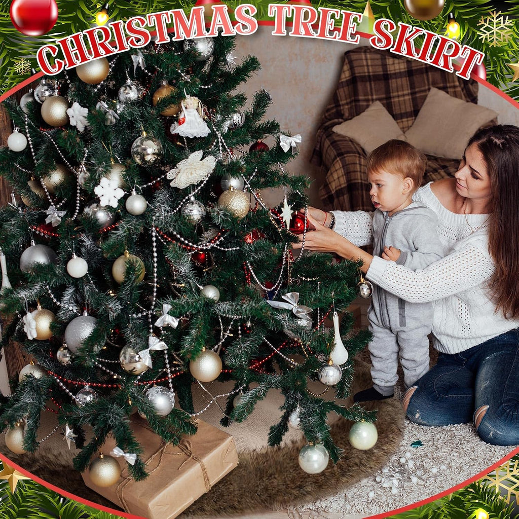 36 Inch Christmas Tree Skirt Burlap Brown Faux Fur Plush Xmas